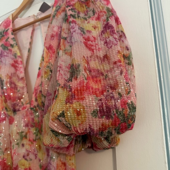 ASOS Pink Ruffled Puff Sleeve Dress - Picture 2 of 7